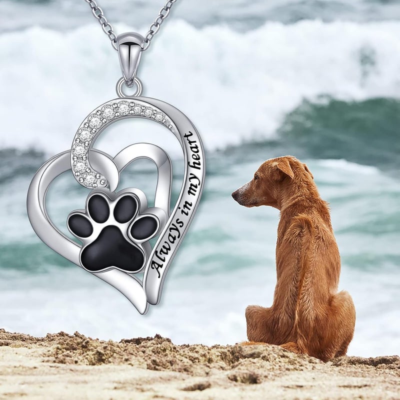 Flyow 925 Sterling Silver Cute Paw Print Forever Love Heart Pendant Necklace/Bracelet/Stud Earrings Gift for Women, Box Chain 18" - Image 5